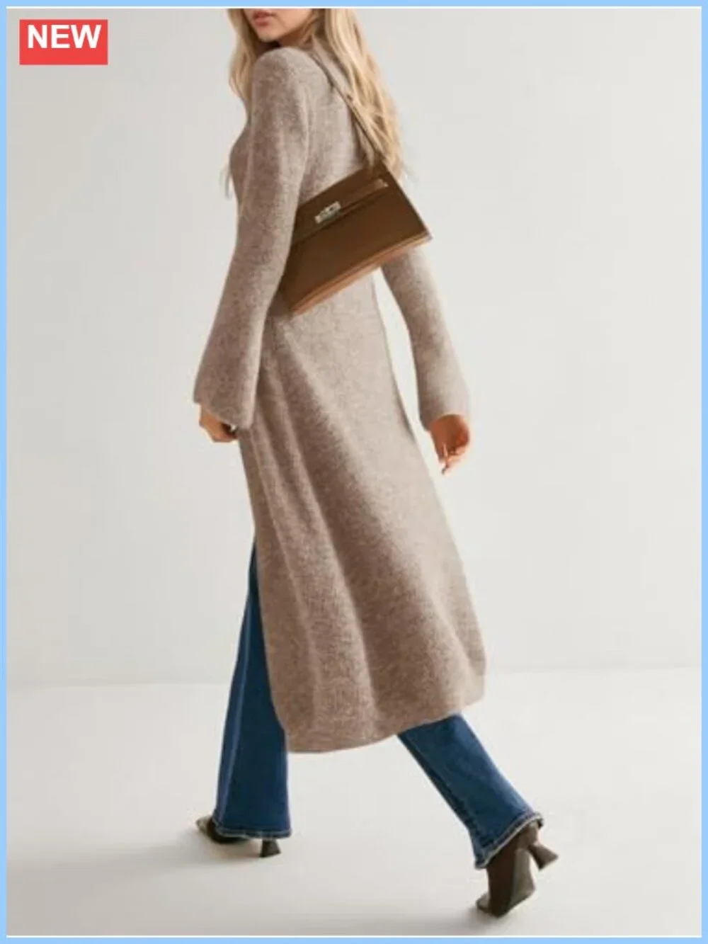 Women's Open Front Cardigan Sweater Midi Length Long Sleeve Knit Duster